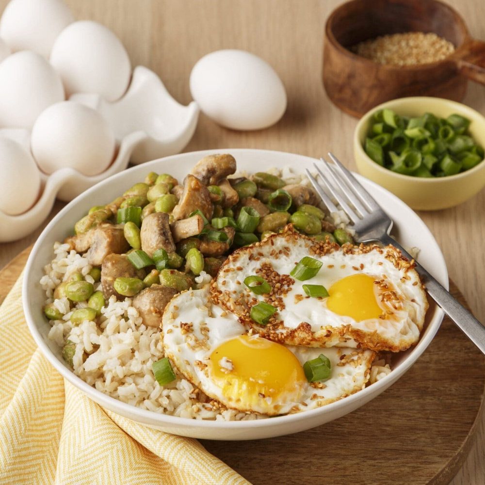 ouefs aux sésames edamames et champignons